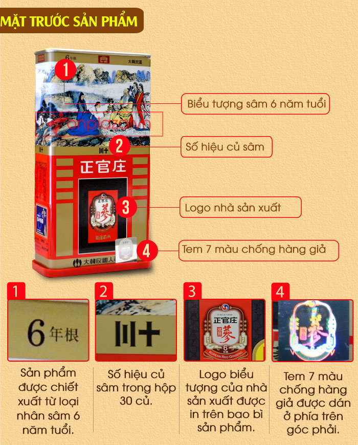 Hồng sâm củ khô cao cấp chính phủ KGC hộp thiếc 75g NS457 03
