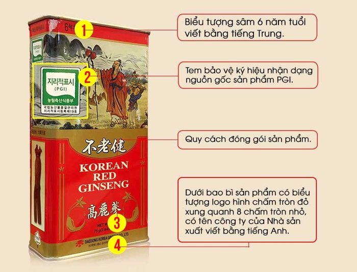 Hồng sâm nguyên củ 6 năm tuổi hộp thiếc 75gr NS064 2